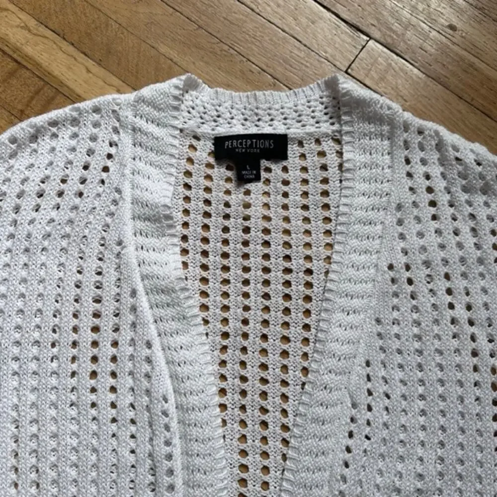 Perceptions Women's White Cardigan Size M-L Cropped Open-Front Classic Spring - Picture 7 of 10